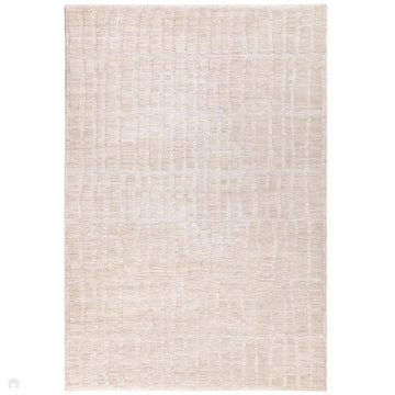 Laurent LA08 Modern Plain Distressed Abstract Subtle Rectangular Grid Space-Dyed Tonal Textured Soft-Touch Durable Fine Yarn Polyester Low Profile Dense Short Pile Fringe Warm Beige/Cream Rug-Asiatic Carpets-Rug Love - The Most Loved Rug Store